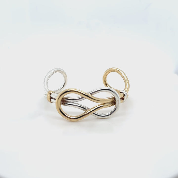 14K Gold & Sterling Silver High Polish Knot Cuff Bracelet