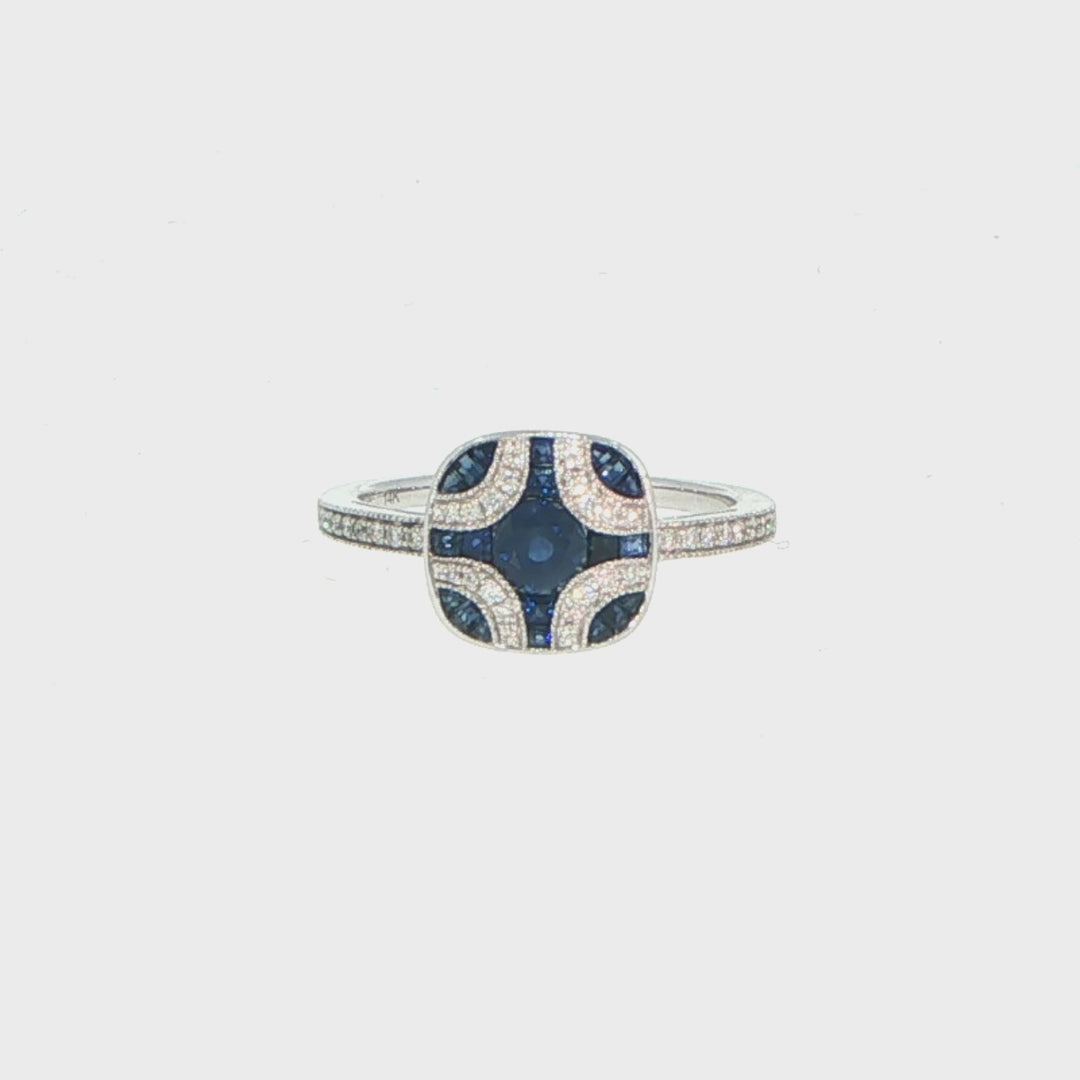 14K White Gold Sapphire & Diamond Fashion Ring