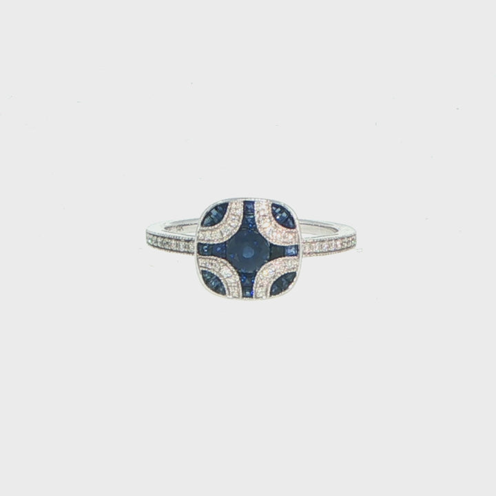 14K White Gold Sapphire & Diamond Fashion Ring