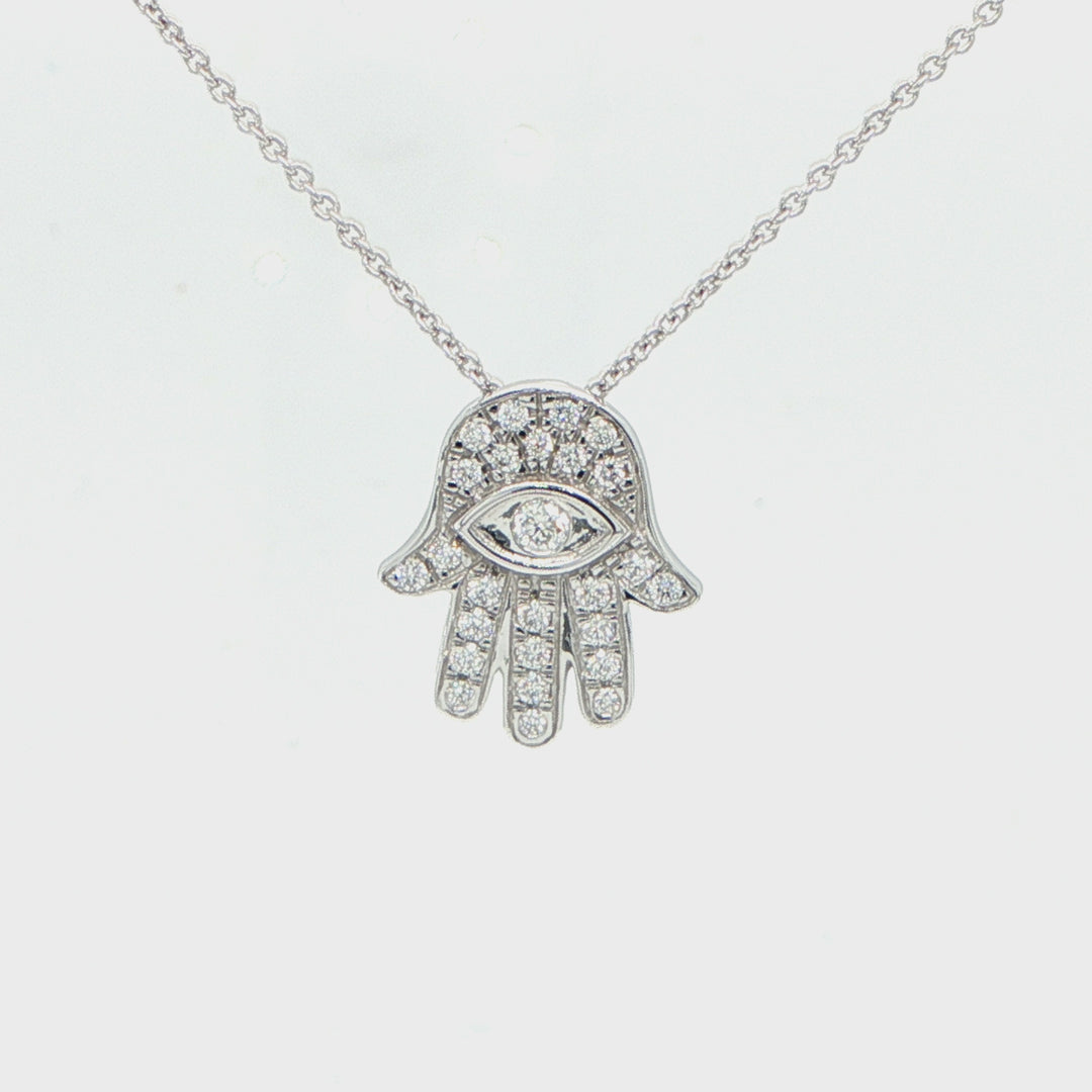 18K White Gold Diamond Hamsa Necklace