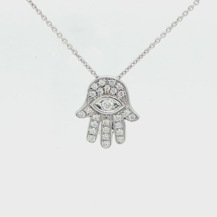 18K White Gold Diamond Hamsa Necklace
