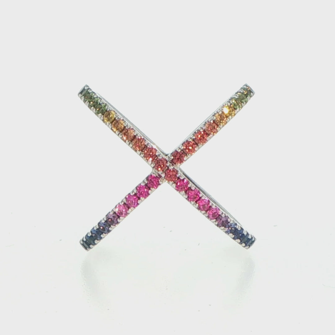 18K White Gold Multi-Color Sapphire Crossover Ring