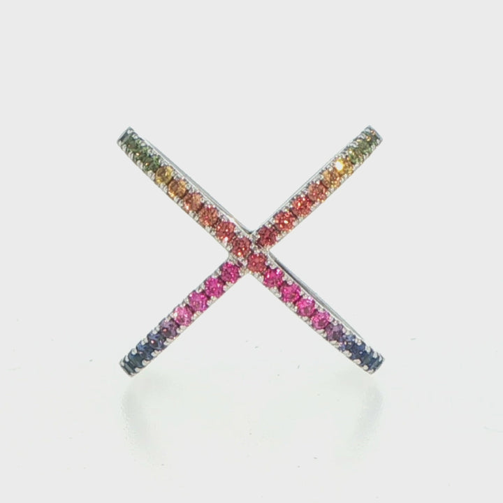 18K White Gold Multi-Color Sapphire Crossover Ring