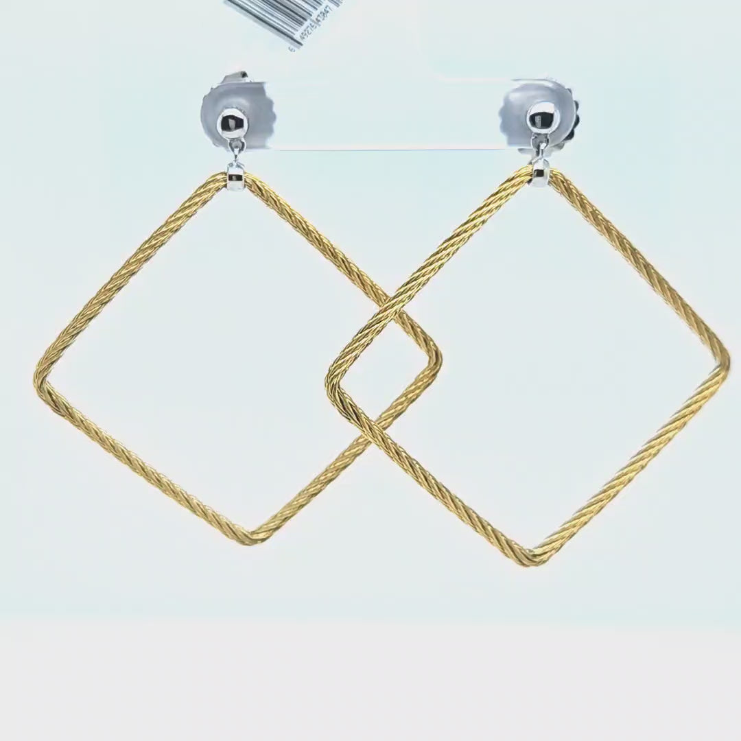 Yellow Cable Open Square Drop Earrings