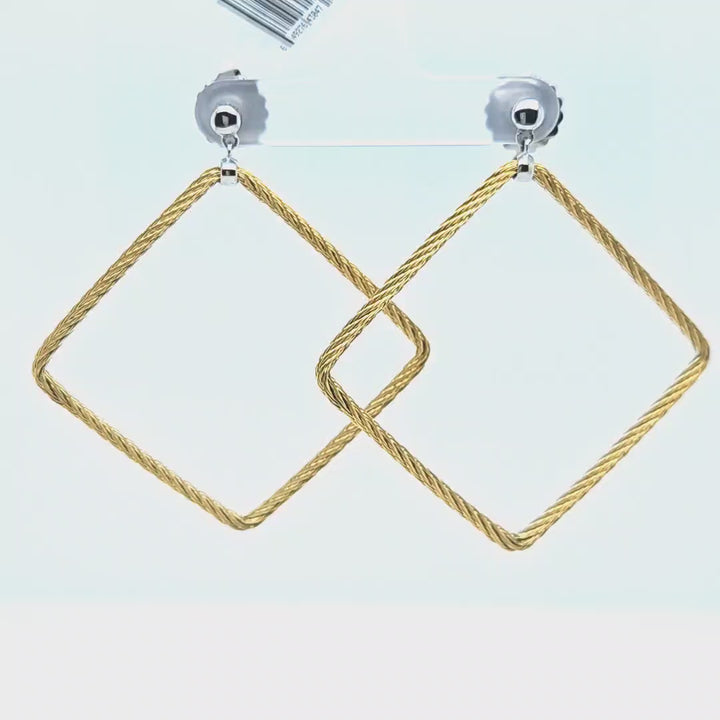 Yellow Cable Open Square Drop Earrings
