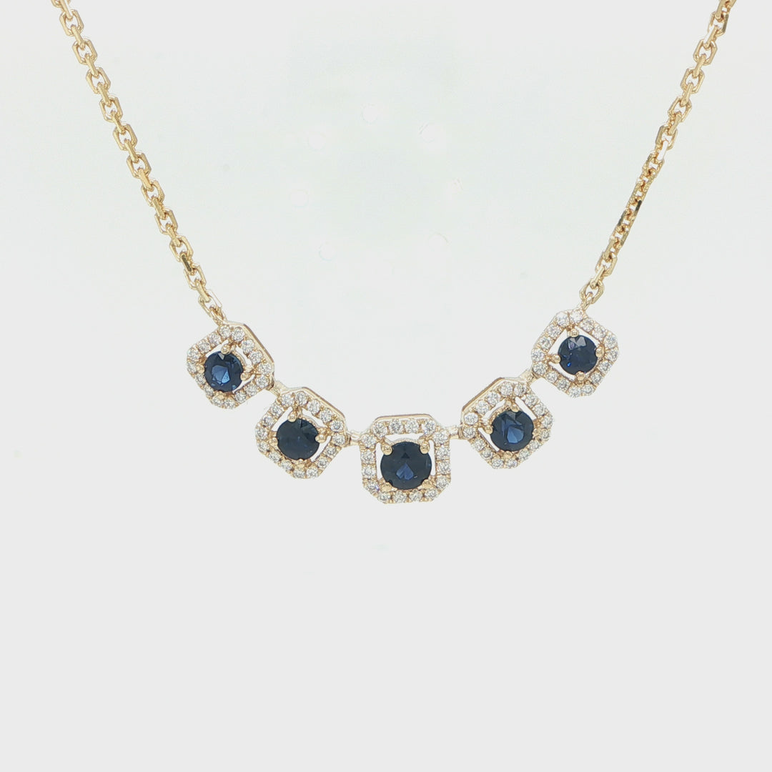 14K Yellow Gold Sapphire & Diamond Necklace