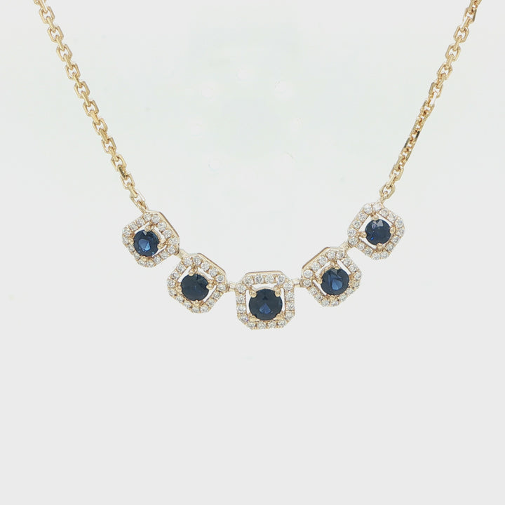 14K Yellow Gold Sapphire & Diamond Necklace