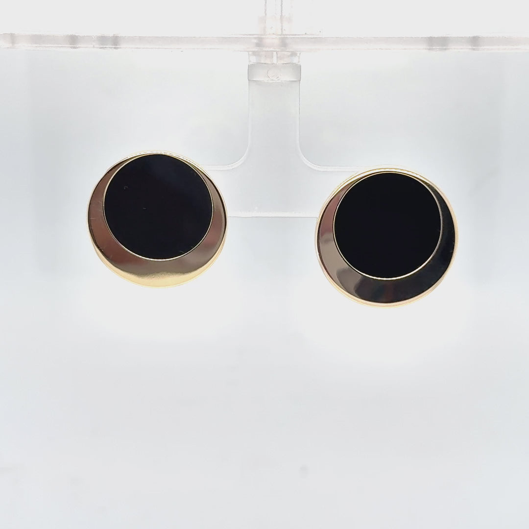 14K Yellow Gold Onyx Disc Earrings