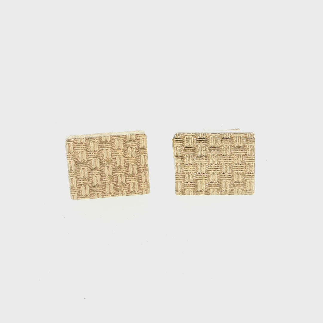 14K Yellow Gold Rectangular Basketweave Cufflinks