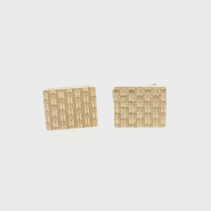 14K Yellow Gold Rectangular Basketweave Cufflinks