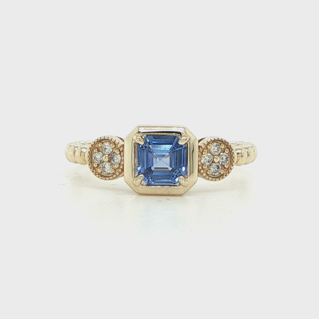 14K Yellow Gold Cornflower Blue Sapphire & Diamond Ring