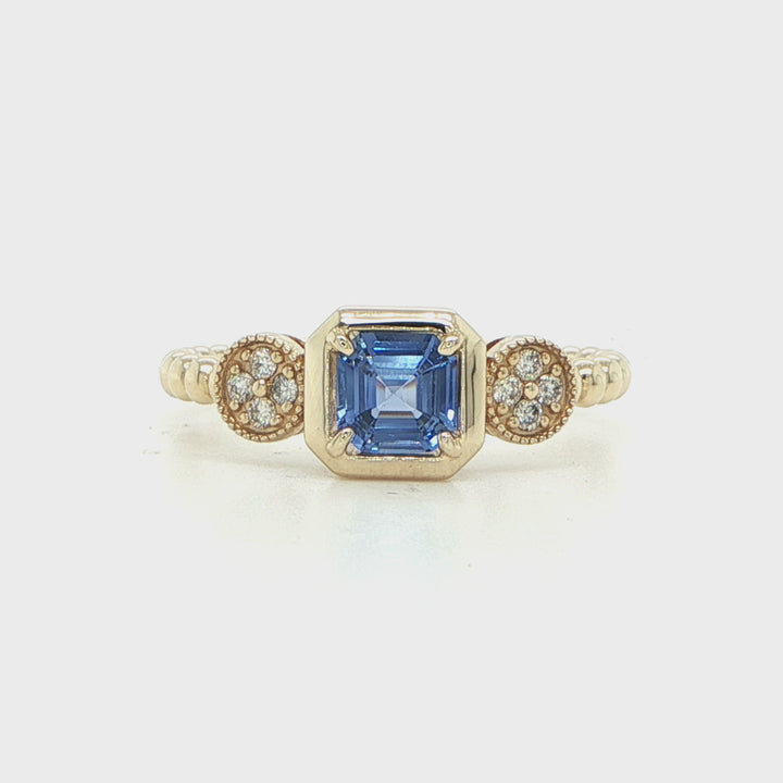 14K Yellow Gold Cornflower Blue Sapphire & Diamond Ring