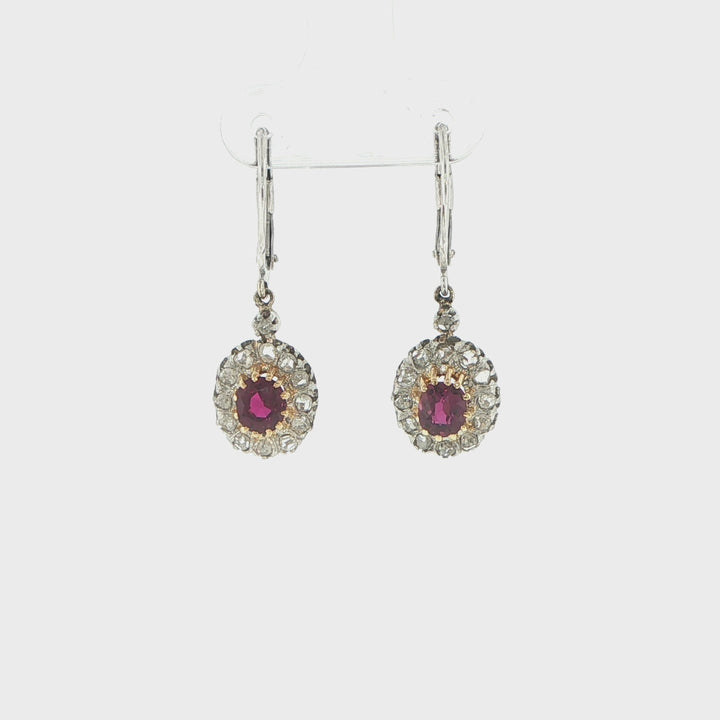 Antique Ruby and Diamond Drop Earrings
