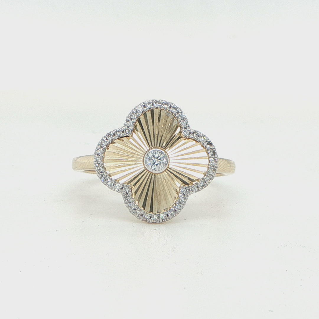 14K Yellow Gold Diamond Flower Ring