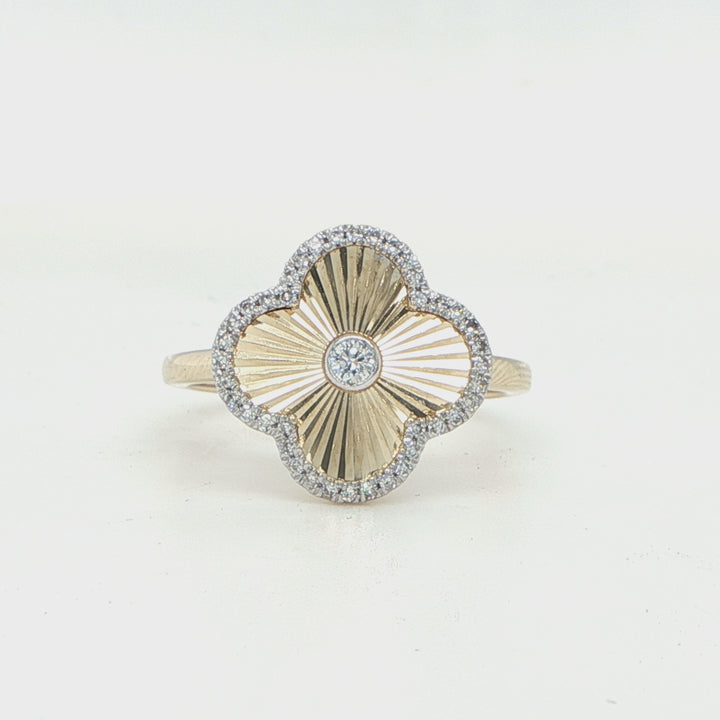 14K Yellow Gold Diamond Flower Ring