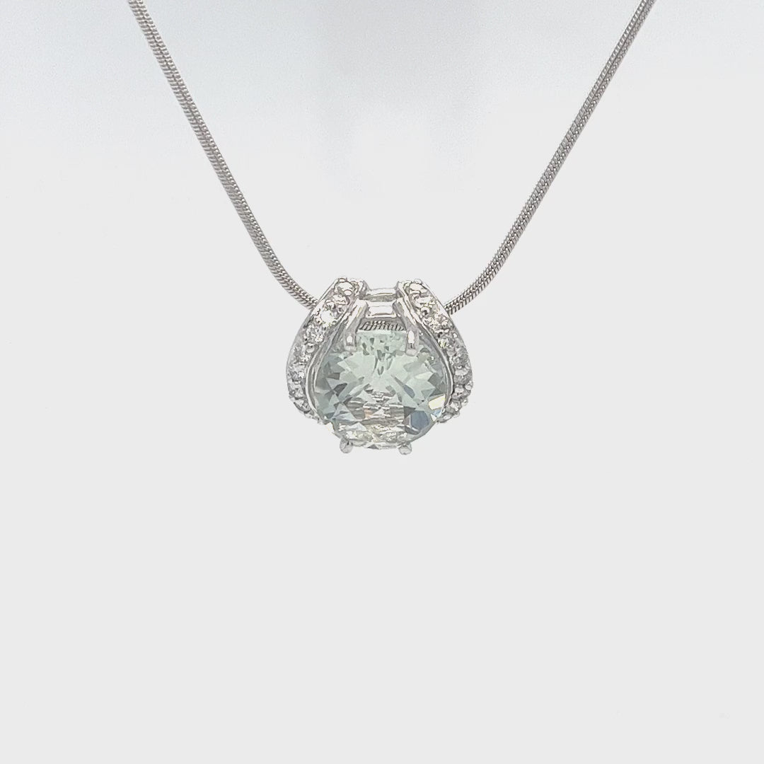 14K White Gold Prasiolite Pendant Necklace