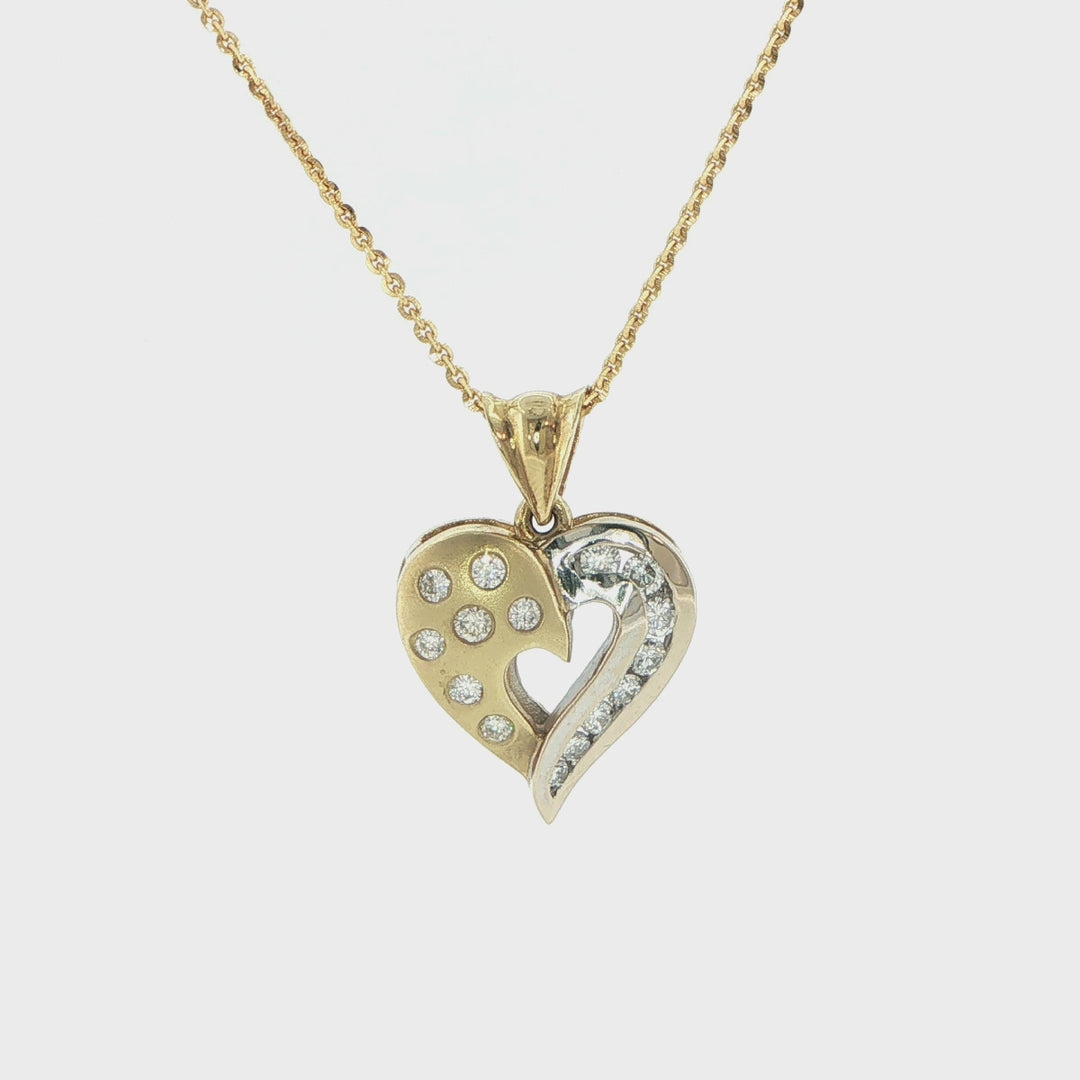18K White & Yellow Gold Heart Pendant with Diamonds