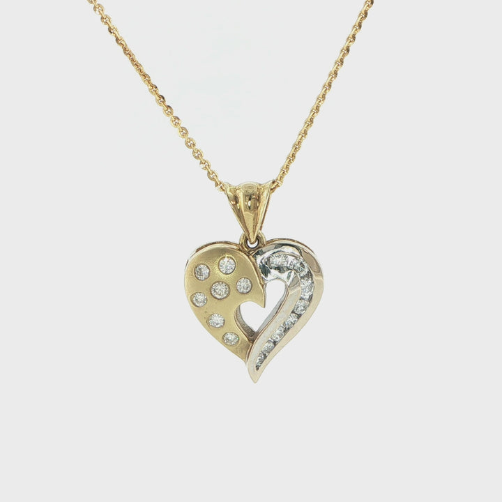 18K White & Yellow Gold Heart Pendant with Diamonds