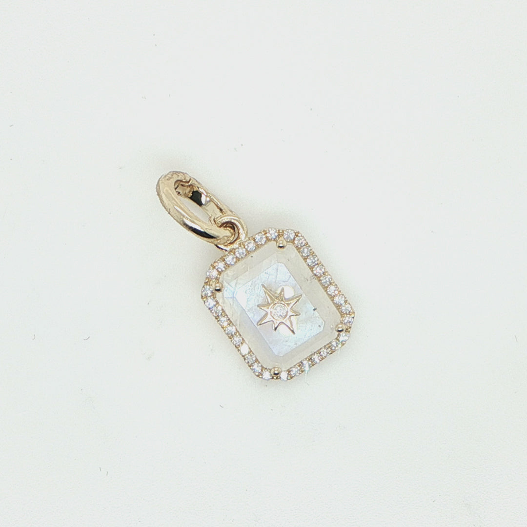 14K Yellow Gold Moonstone & Diamond Star Pendant