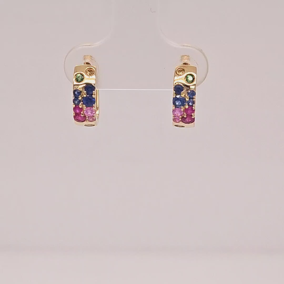 Multicolor Sapphire Huggie Earrings