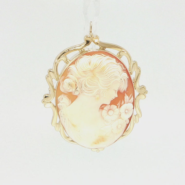 14K Yellow Gold Vintage Cameo Pin Pendant