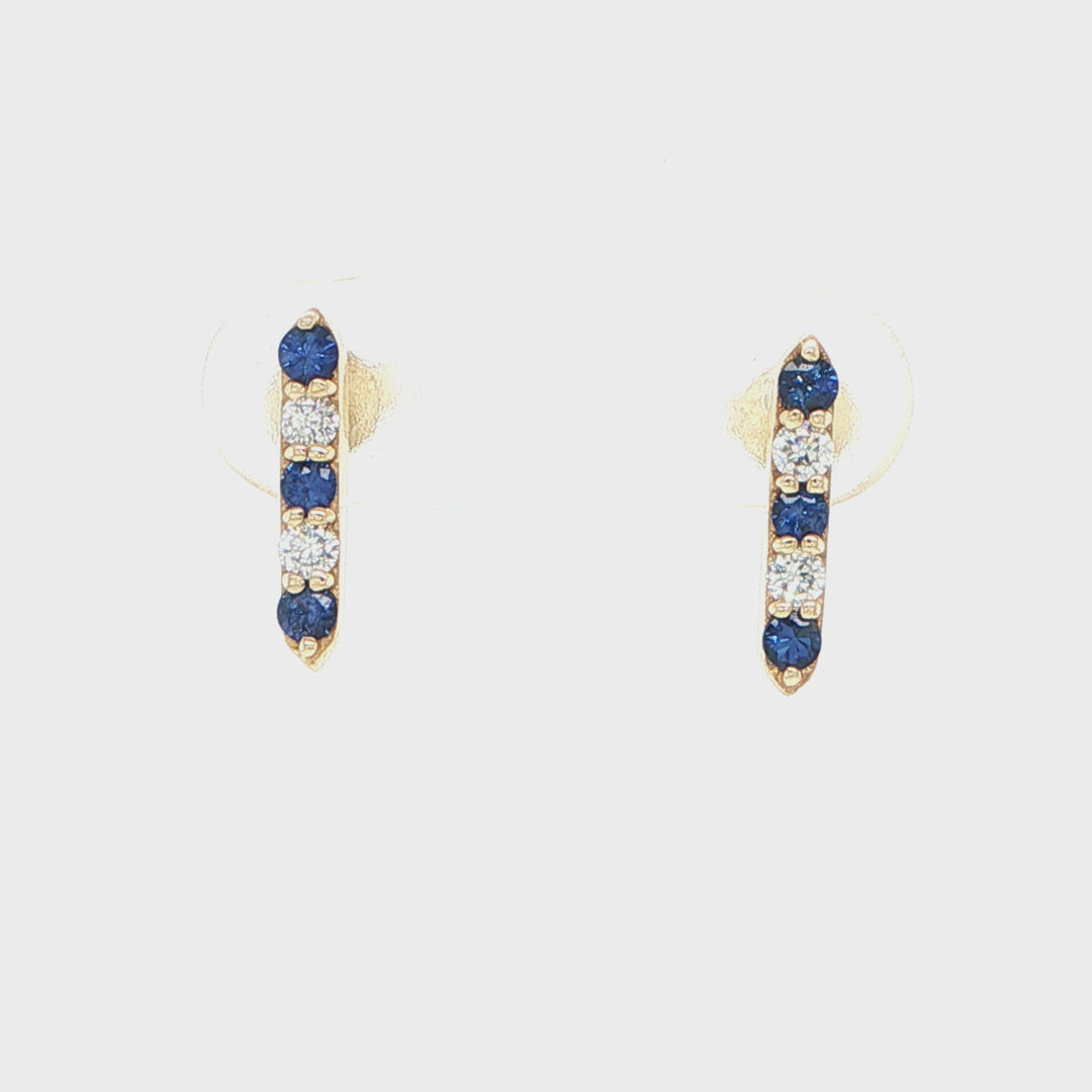14K Yellow Gold Sapphire Diamond Bar Earrings