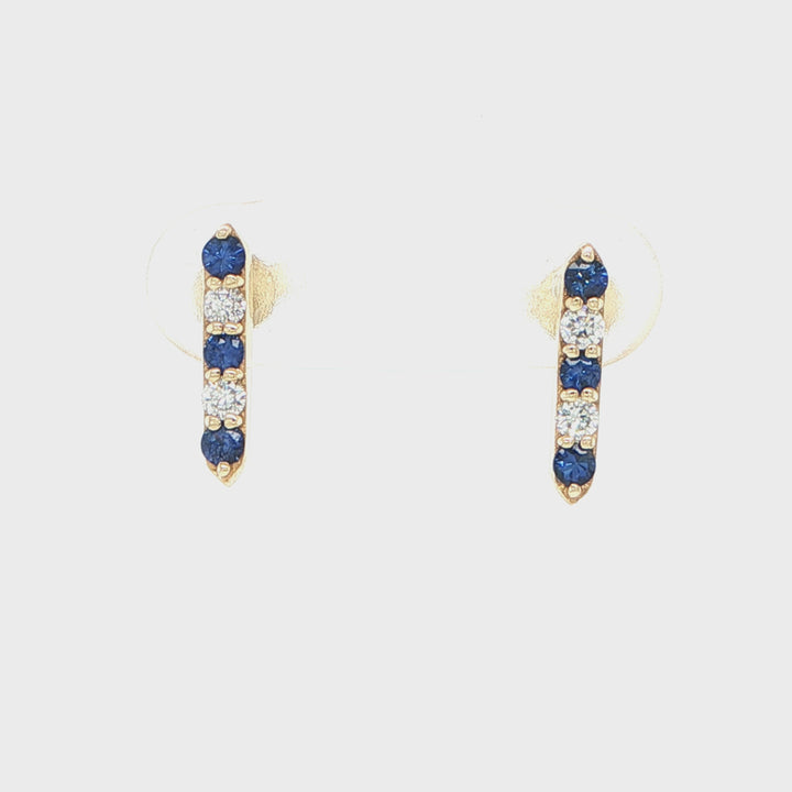 14K Yellow Gold Sapphire Diamond Bar Earrings