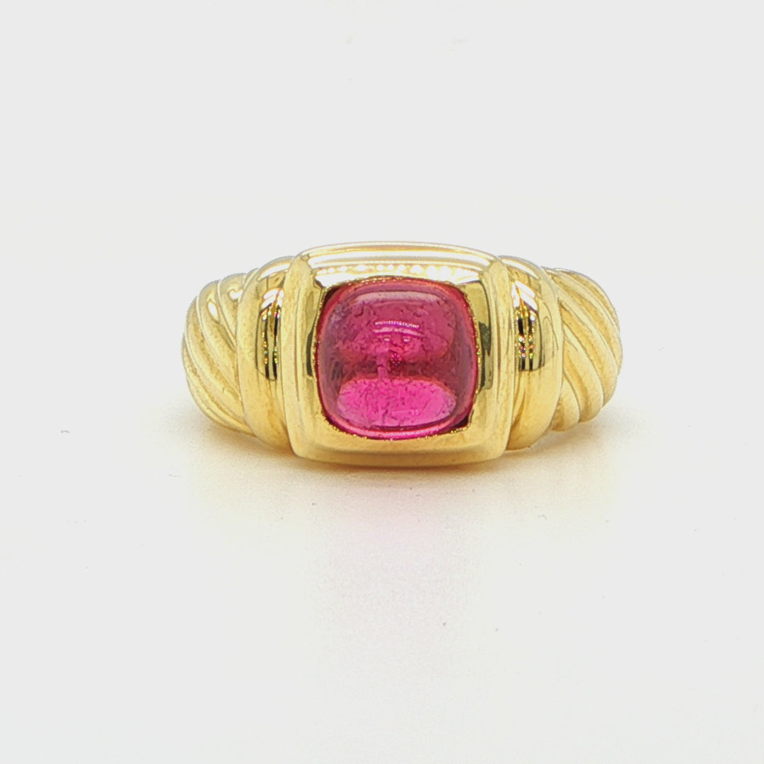 David Yurman 18K Yellow Gold Cushion Pink Tourmaline Cable Ring