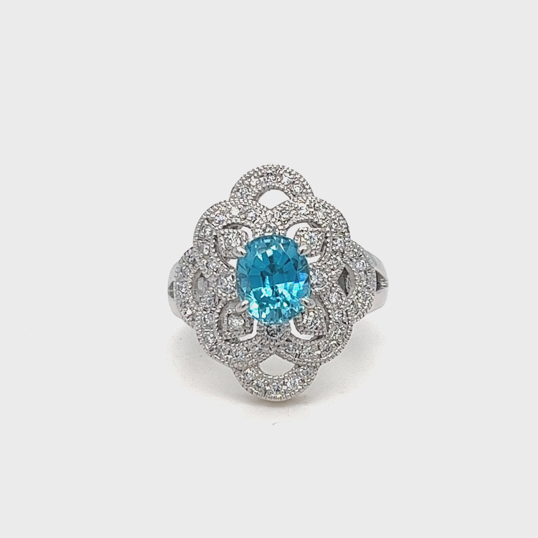 Blue Zircon Diamond Ring