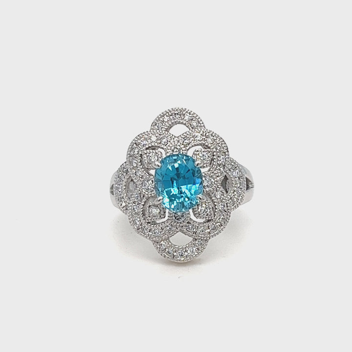 Blue Zircon Diamond Ring
