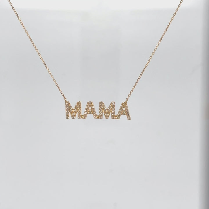 “MAMA” Pendant Necklace with Bezel-Set Diamond