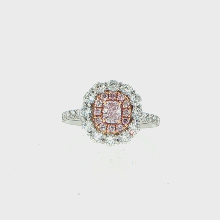 Platinum & 18K Rose Gold Light Pink Diamond Halo Ring