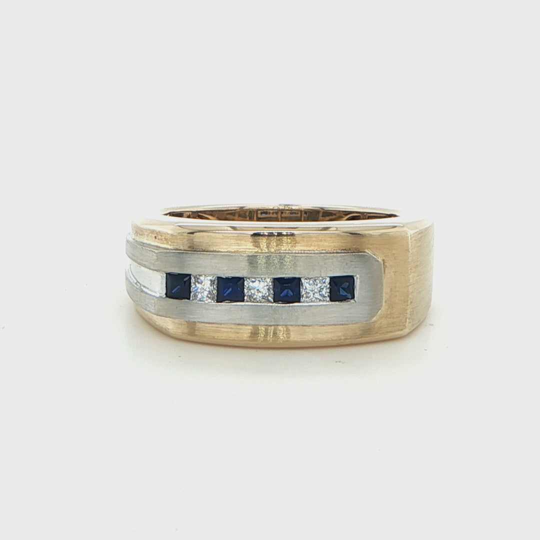 14K Two Tone Gold Sapphire Diamond Wedding Band