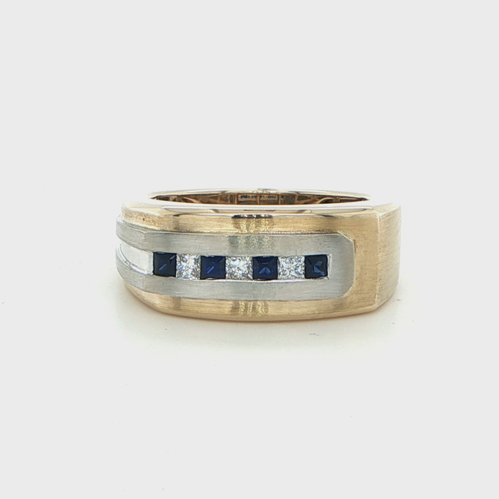 14K Two Tone Gold Sapphire Diamond Wedding Band