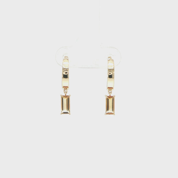 14K Yellow Gold Baguette Citrine Huggie Earrings