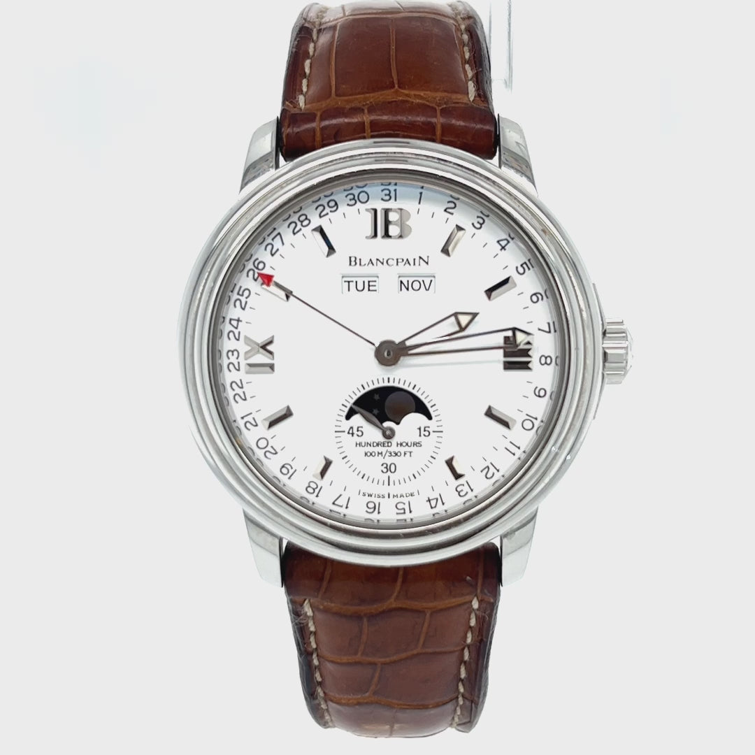 Blancpain Leman Moonphase 38mm Stainless Steel Triple Calendar Automatic Watch
