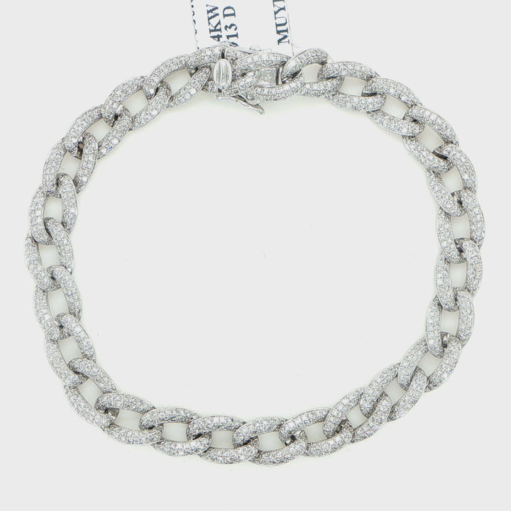 14K White Gold Pave Diamond Curb Link Bracelet
