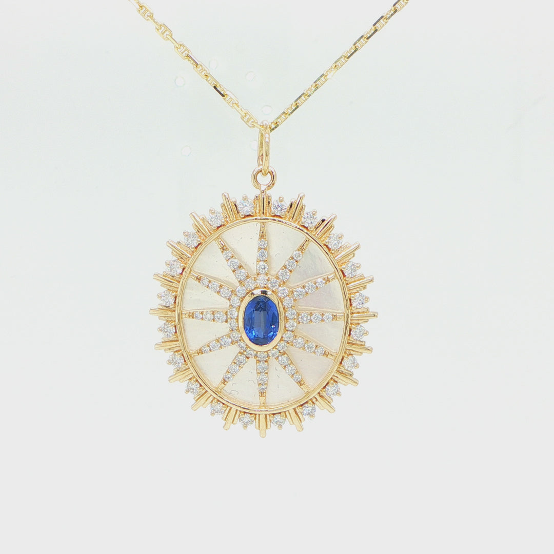 14K Yellow Gold Sapphire & Diamond Starburst Pendant