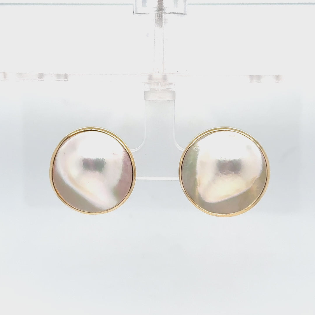 14K Yellow Gold Blister Mabe Pearl Stud Earrings