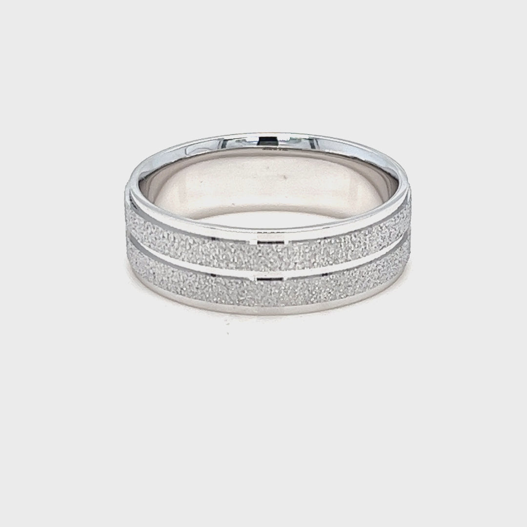 14K White Gold 7mm Stone Finish Band