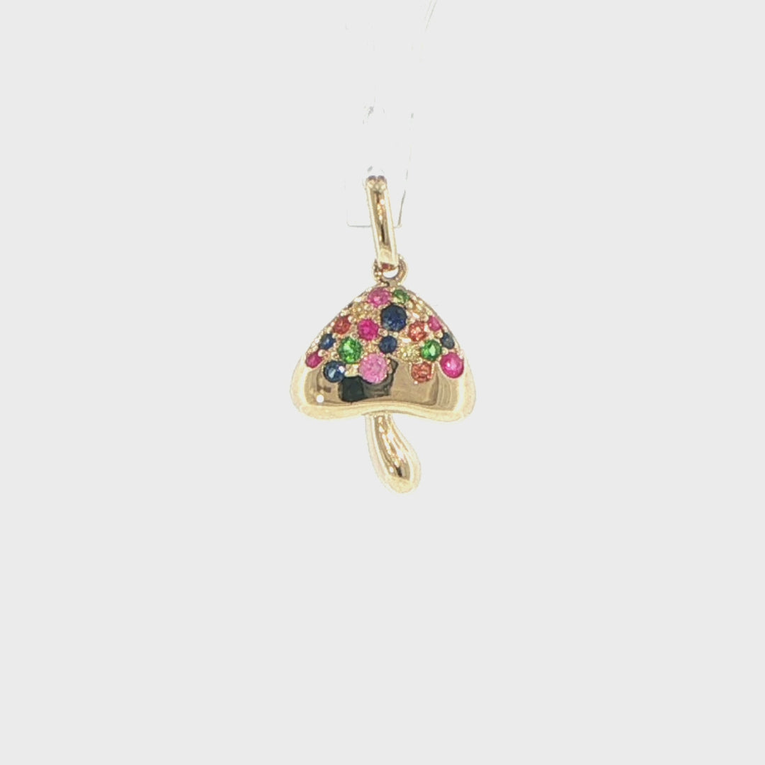 14K Yellow Gold Multi-Gemstone Mushroom Pendant