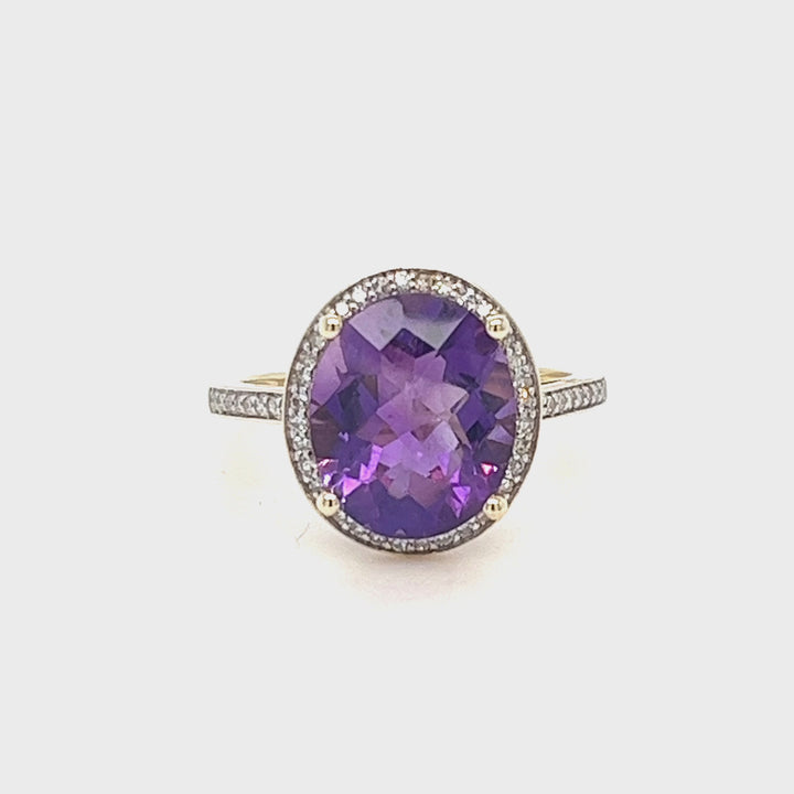 Amethyst and Diamond Halo Ring