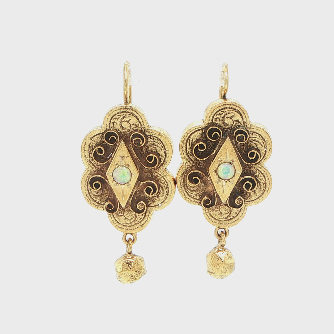 Antique 14K Yellow Gold Opal Drop Earrings