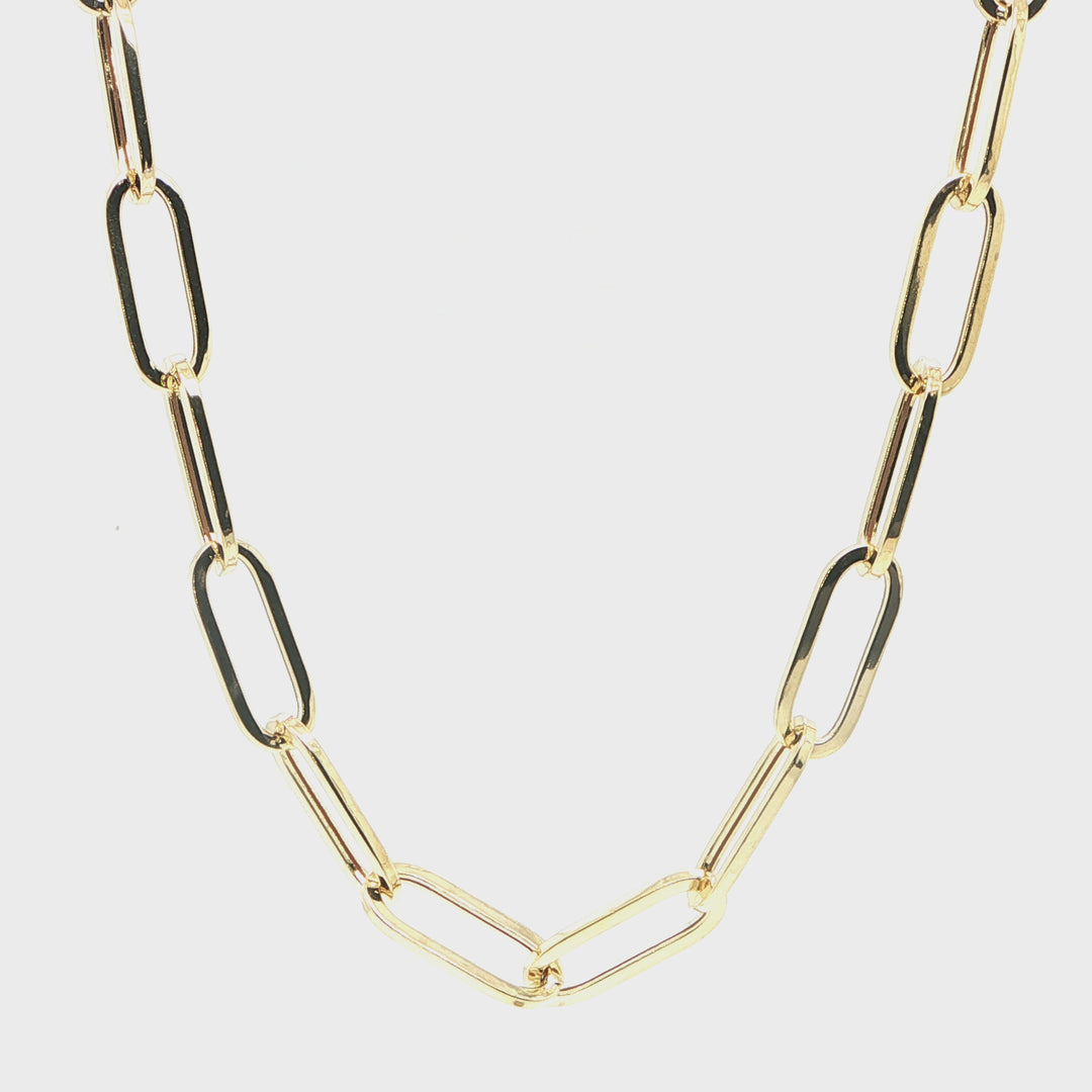 14K Yellow Gold Oval Paperclip Chain Necklace