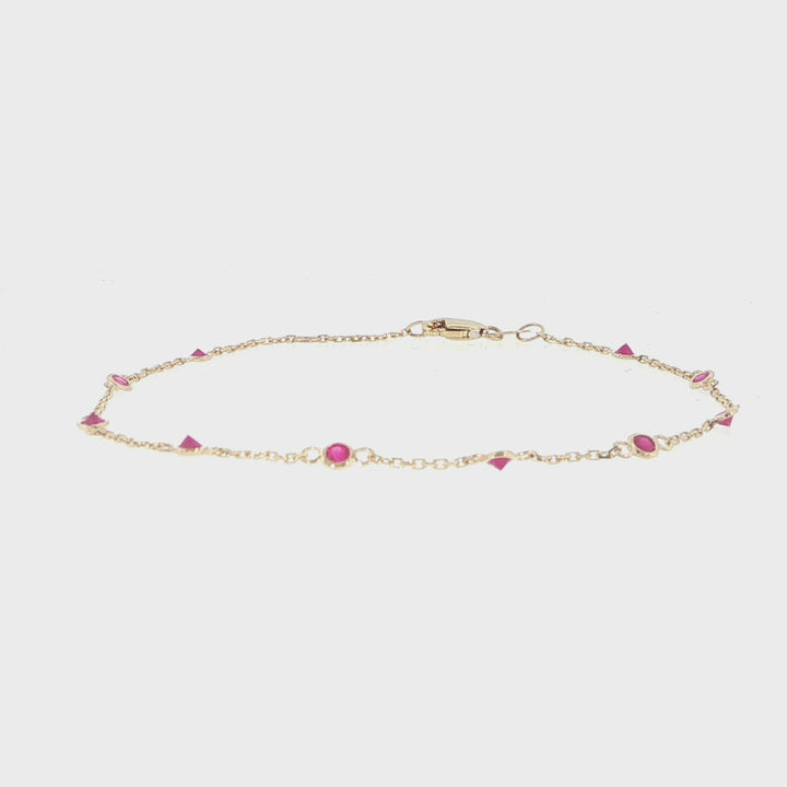 14K Yellow Gold Ruby Station Bracelet