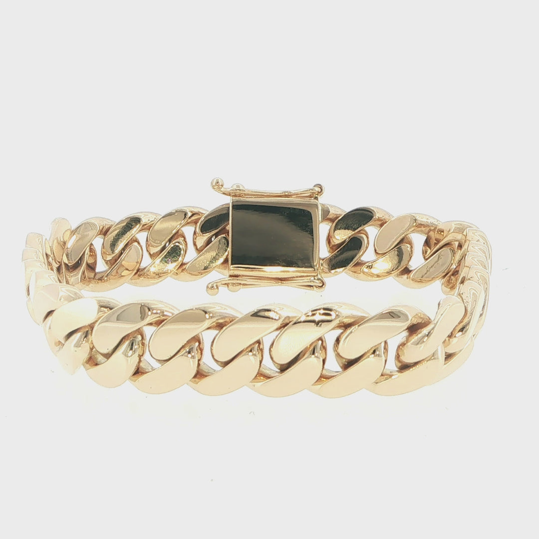 14K Yellow Gold 12mm Cuban Link Bracelet 8 Inches