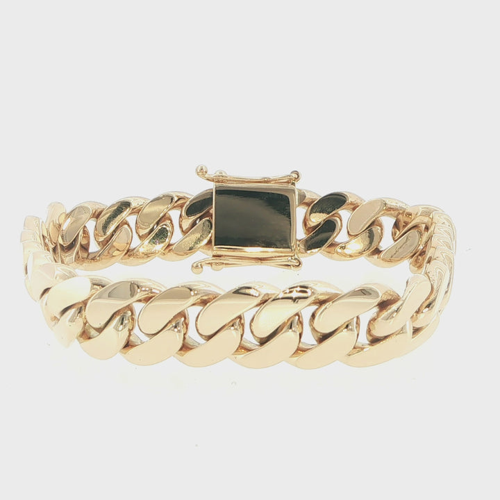 14K Yellow Gold 12mm Cuban Link Bracelet 8 Inches