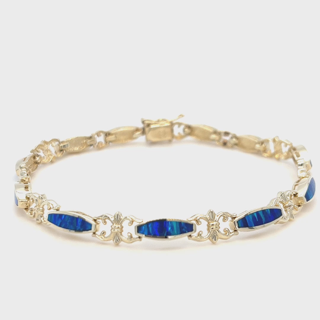 14K Yellow Gold Blue & Green Opal Inlay Bracelet
