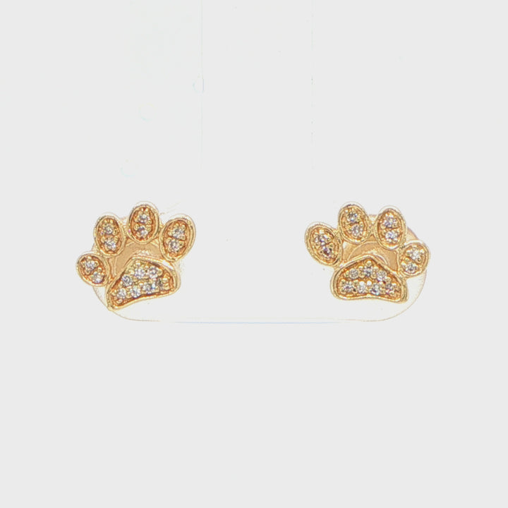 14K Yellow Gold Diamond Dog Paw Stud Earrings