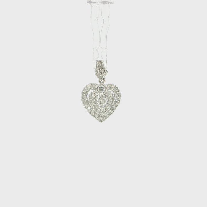 18K White Gold Diamond Heart Pendant with Milgrain Edge